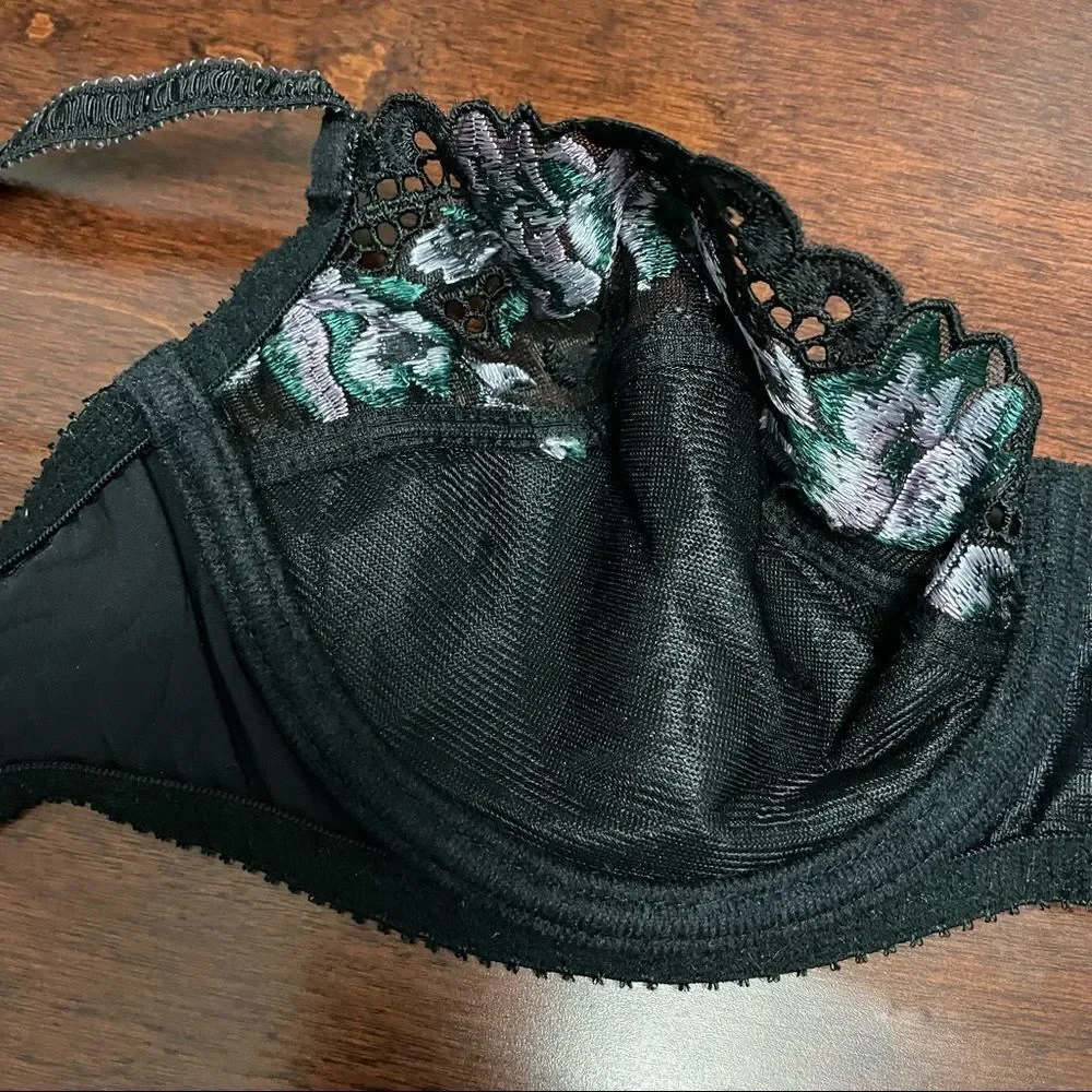 Gossard Black Lace Embroidered Floral Bra Size 34B